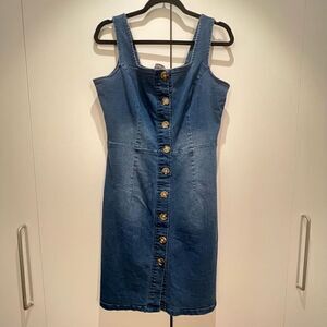 Sharagano Denim Button-Front Tank Mini Dress - Medium